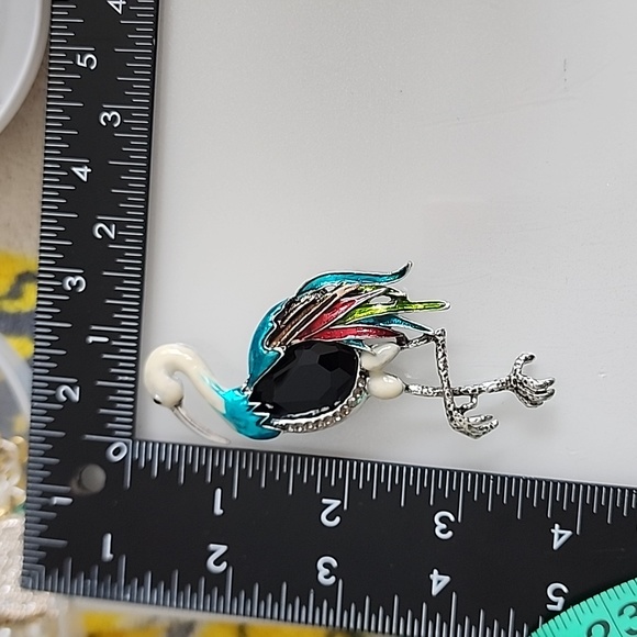 LAST ONE Low Stock Extra LARGE Colorful Crane Brooch - Picture 4 of 4